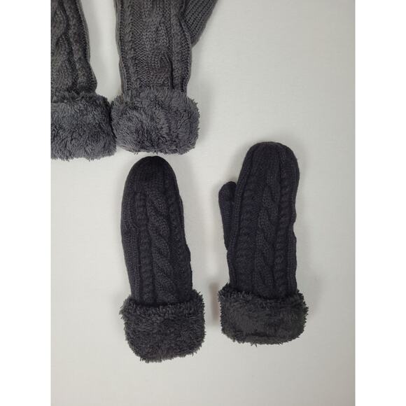 (2) Pairs Of Womens Mittens Winter Knit Fleece Gloves Mittens Cold Weather - Picture 5 of 6